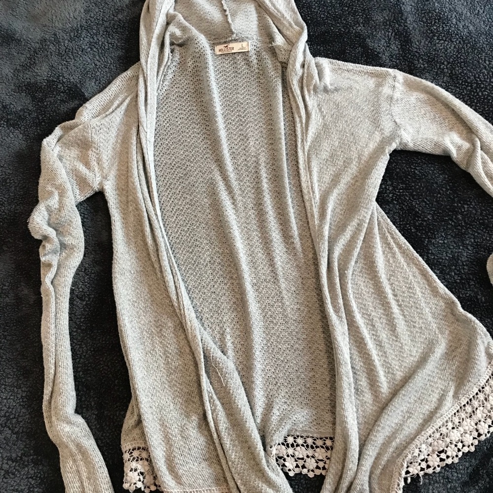 Hollister long sleeve gray hooded cardigan